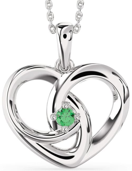 Emerald Silver Heart Necklace