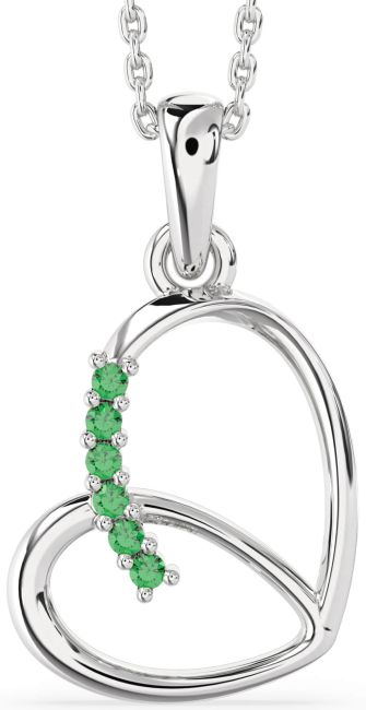 Emerald Silver Heart Necklace