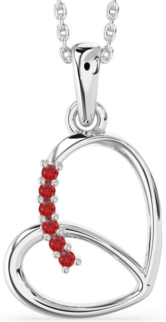 Ruby Silver Heart Necklace