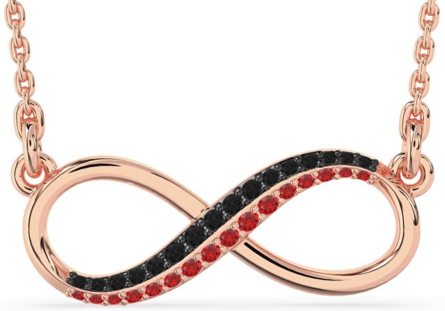 Large Black Diamond & Ruby Rose Gold Infinity Necklace