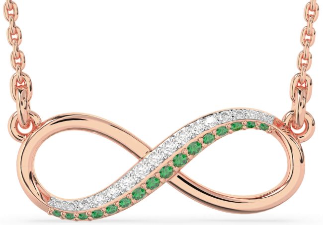 Large Emerald & Diamond Rose Gold Infinity Necklace