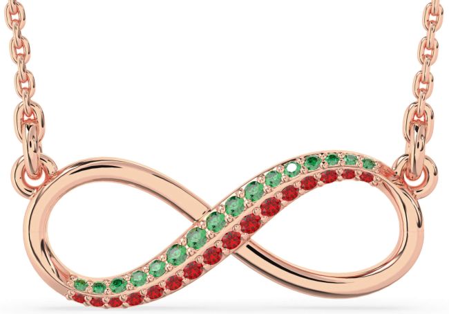 Large Emerald & Ruby Rose Gold Infinity Necklace