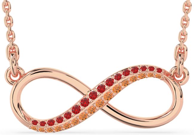 Large Ruby & Citrine Rose Gold Infinity Necklace