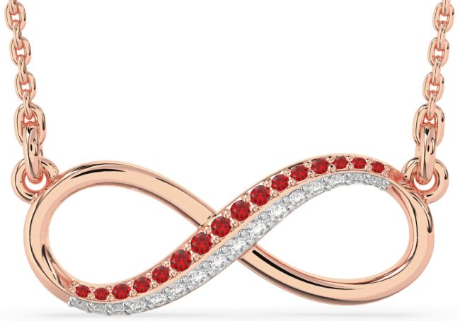 Large Diamond & Ruby Rose Gold Infinity Necklace