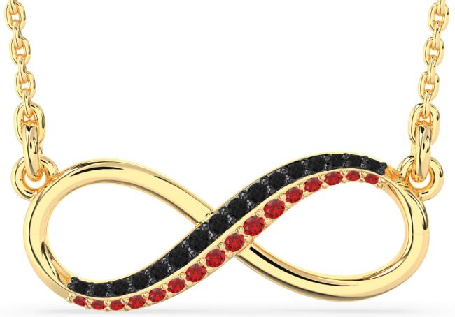 Large Black Diamond & Ruby Gold Infinity Necklace