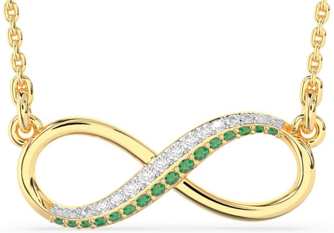 Large Emerald & Diamond Gold Infinity Necklace