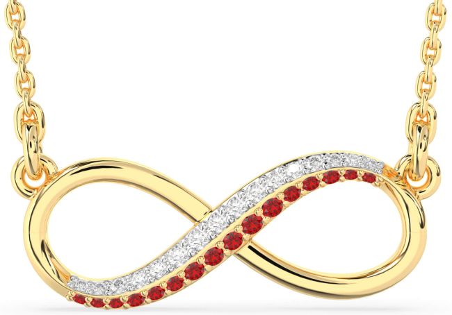 Large Diamond & Ruby Gold Infinity Necklace
