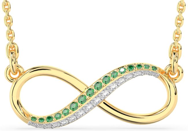 Large Diamond & Emerald Gold Silver Infinity Necklace