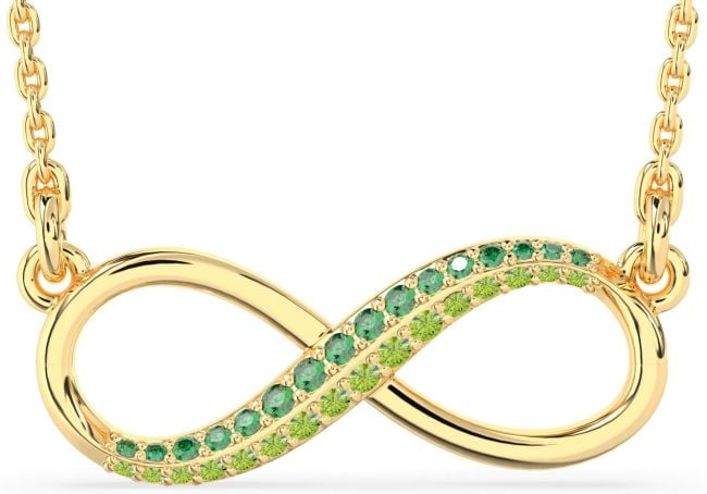 Large Emerald & Peridot Gold Silver Infinity Necklace