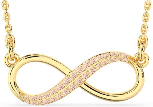 Large Morganite Gold Silver Infinity Necklace