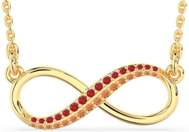 Large Ruby & Citrine Gold Infinity Necklace