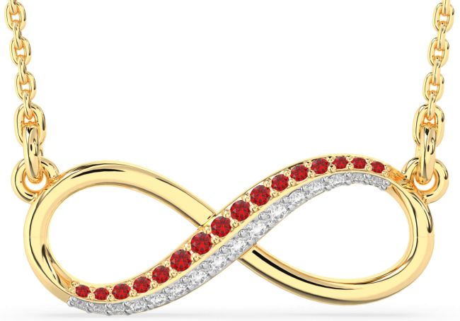 Large Diamond & Ruby Gold Infinity Necklace