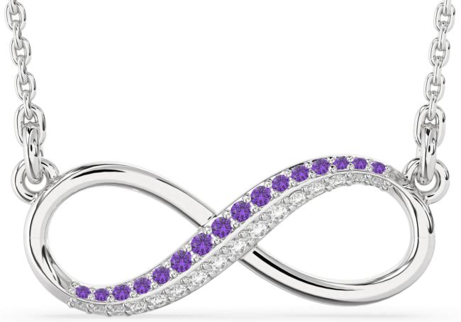 Large Diamond & Amethyst Silver Infinity Necklace