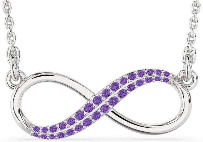 Large Amethyst Silver Infinity Necklace