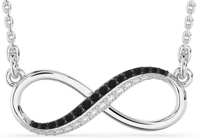 Large Black Diamond Silver Infinity Necklace