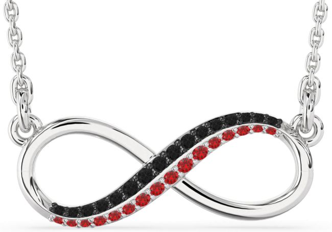 Large Black Diamond & Ruby Silver Infinity Necklace