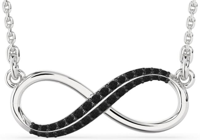Large Black Diamond Silver Infinity Necklace