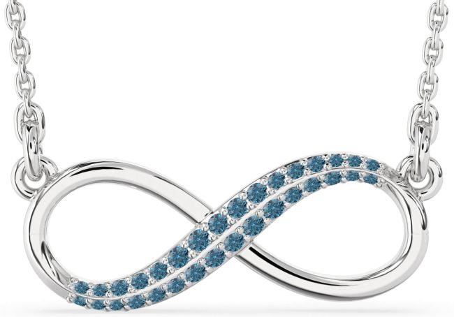 Large Blue Diamond Silver Infinity Necklace