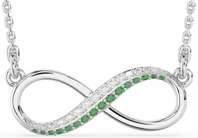 Large Emerald & Diamond Silver Infinity Necklace