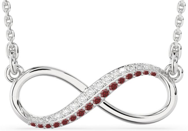 Large Diamond & Garnet Silver Infinity Necklace