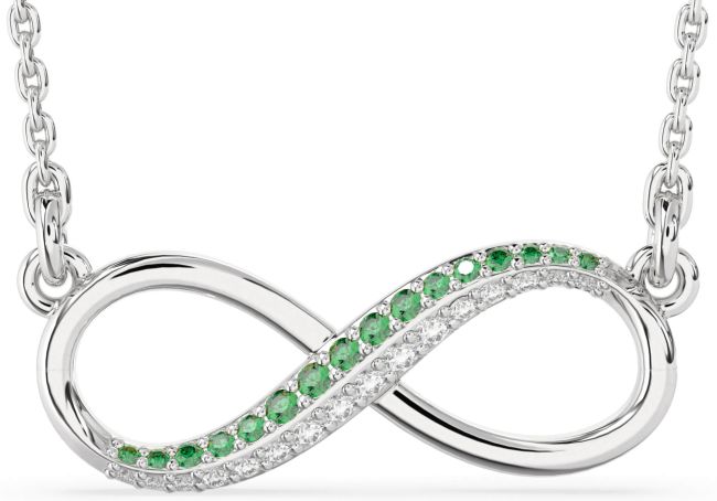 Large Diamond & Emerald Silver Infinity Necklace