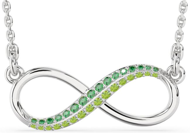 Large Emerald & Peridot Silver Infinity Necklace