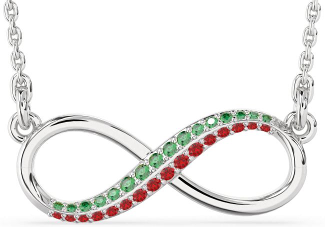 Large Emerald & Ruby Silver Infinity Necklace