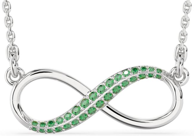 Large Emerald Silver Infinity Necklace