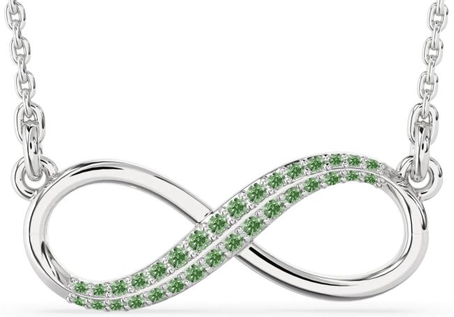 Large Green Diamond Silver Infinity Necklace