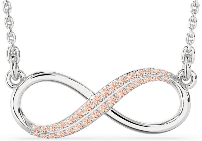 Large Morganite Silver Infinity Necklace