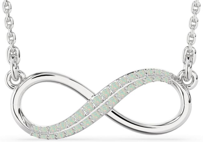Large Opal Silver Infinity Necklace