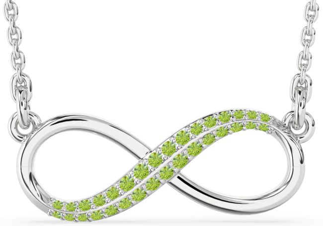 Large Peridot Silver Infinity Necklace