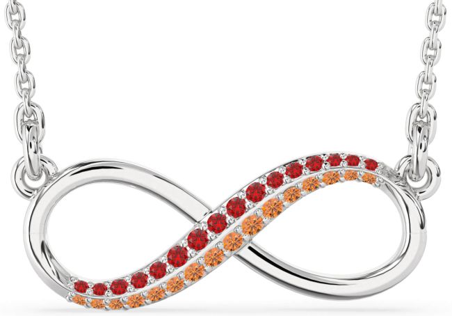 Large Ruby & Citrine Silver Infinity Necklace