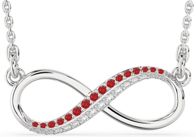 Large Diamond & Ruby Silver Infinity Necklace