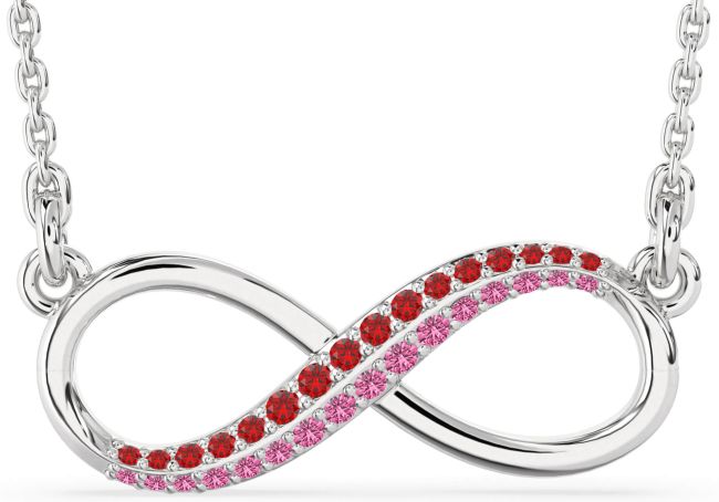 Large Ruby & Pink Sapphire Silver Infinity Necklace