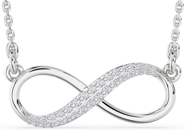 Large Salt & Pepper Diamond Silver Infinity Necklace