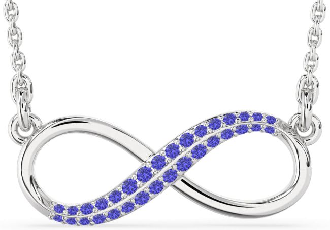 Large Tanzanite Silver Infinity Necklace