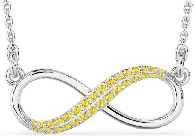 Large Yellow Diamond Silver Infinity Necklace