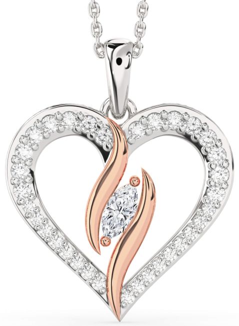 Large Diamond Platinum & Rose Gold Heart Necklace