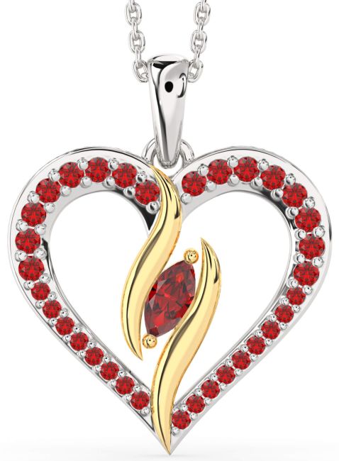 Large Ruby Gold Silver Heart Necklace