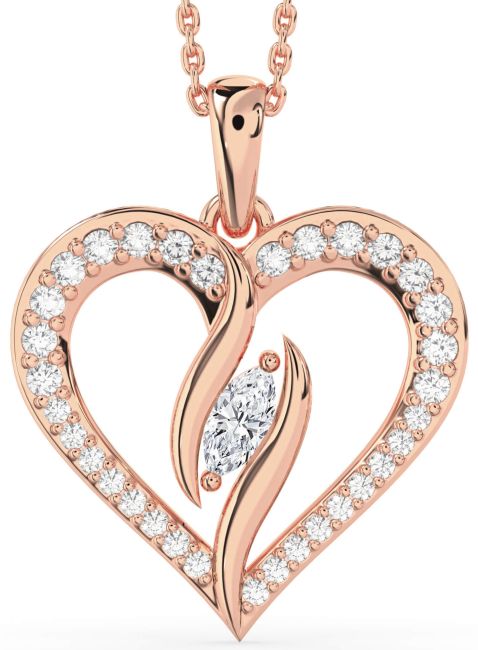 Large Diamond Rose Gold Silver Heart Necklace