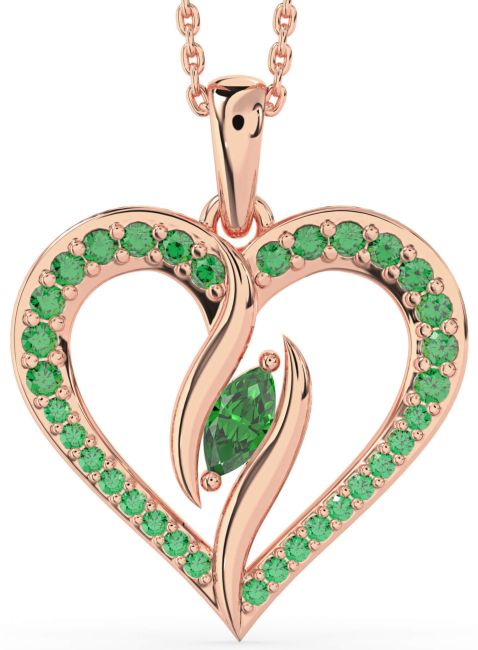 Large Emerald Rose Gold Heart Necklace