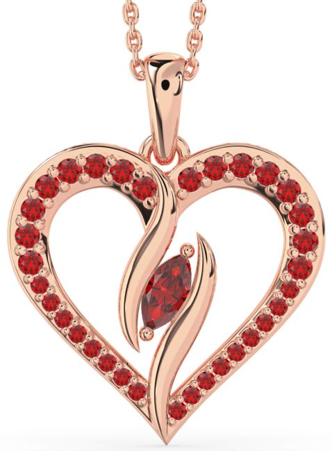 Large Ruby Rose Gold Heart Necklace
