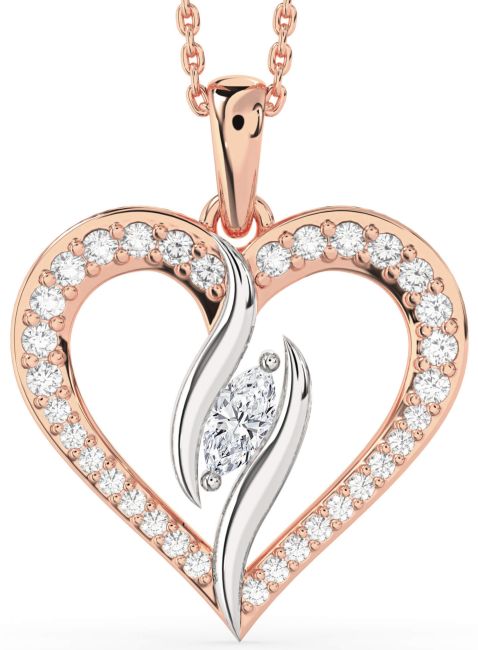 Large Diamond Platinum & Rose Gold Heart Necklace