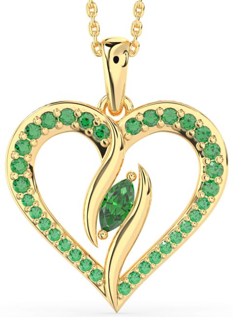 Large Emerald Gold Heart Necklace