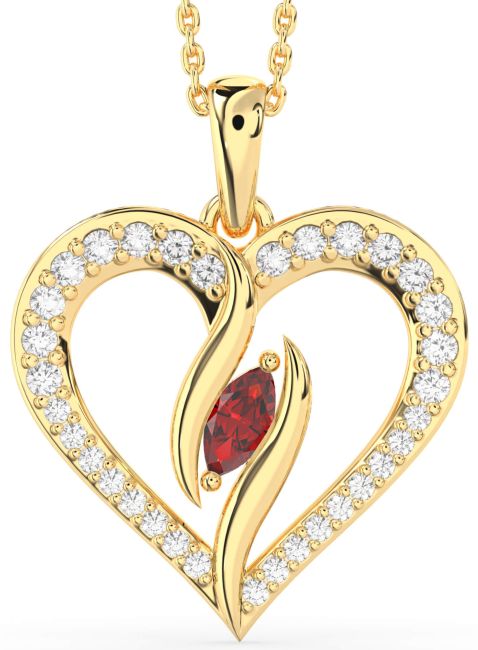 Large Diamond & Ruby Gold Silver Heart Necklace