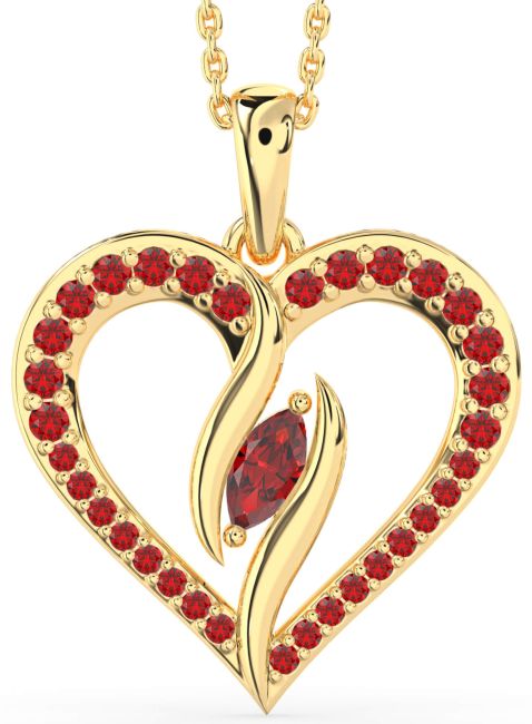 Large Ruby Gold Heart Necklace