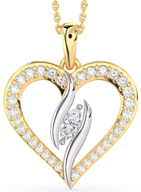 Large Diamond White Yellow Gold Heart Necklace