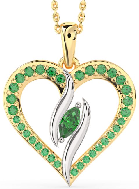 Large Emerald Gold Silver Heart Necklace