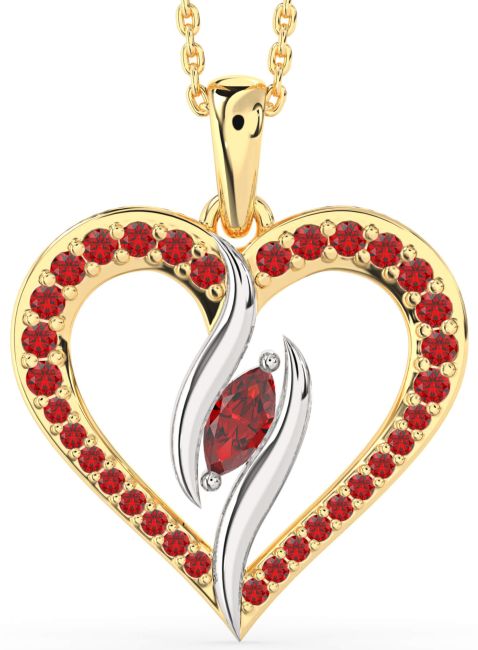 Large Ruby Gold Silver Heart Necklace